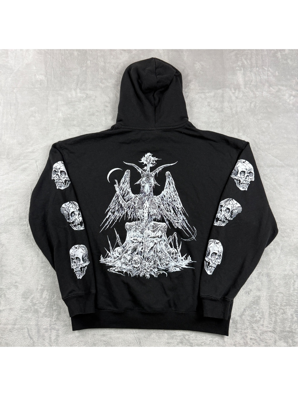 Sawblade666 Black Baphomet Skull Graphic Hoodie Men L Satanic Heavy Metal 2024